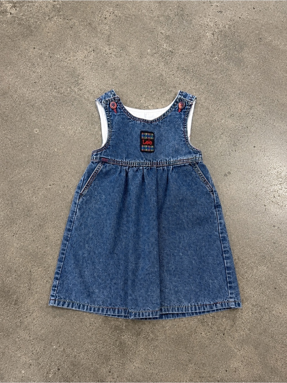 Vintage Lee Denim Jumper Dress Girls 6X USA Made 90s Jean Overall Dress